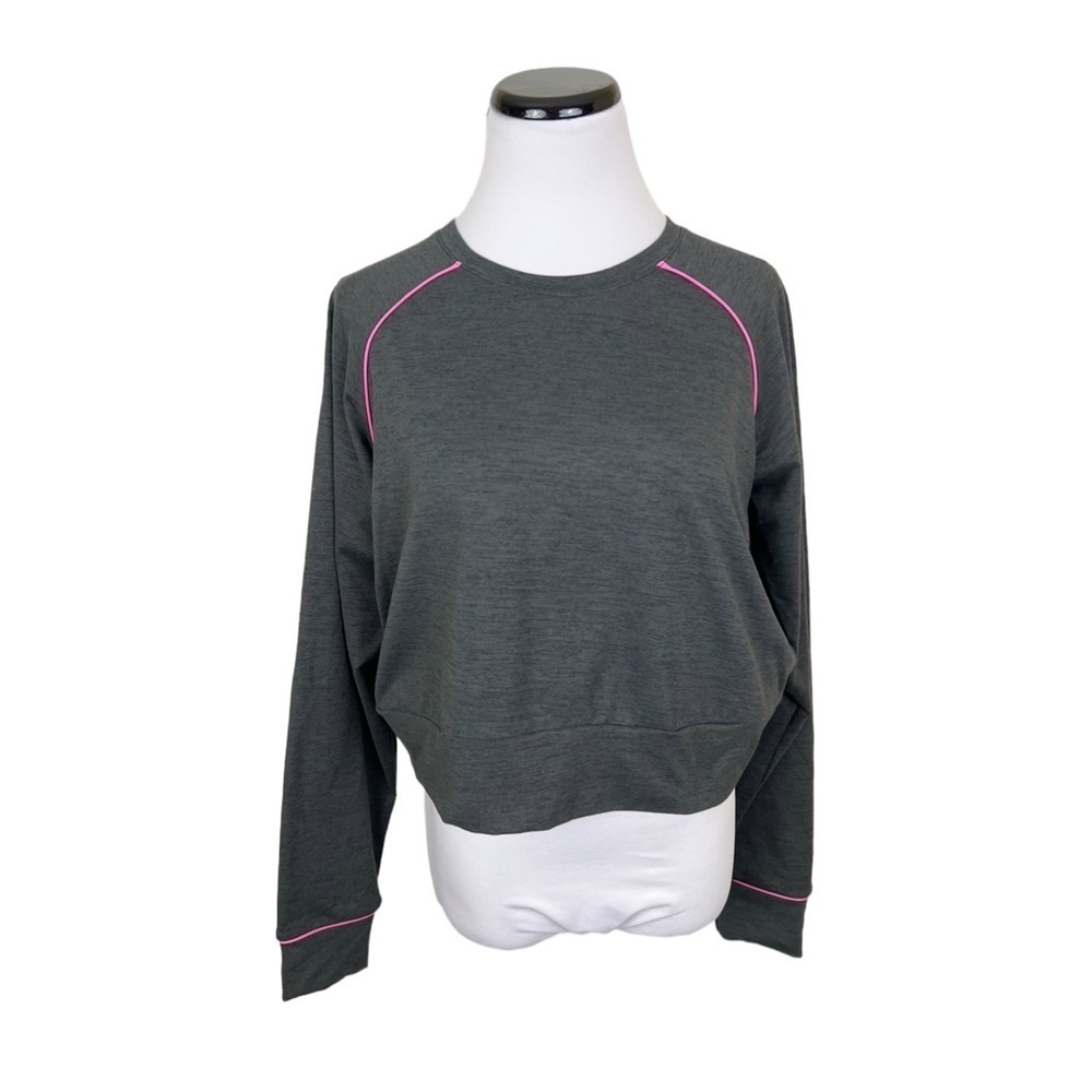 Puma Fleece Lined Long Sleeve Crop Sweatshirt With Pockets Gray Pink Size Small